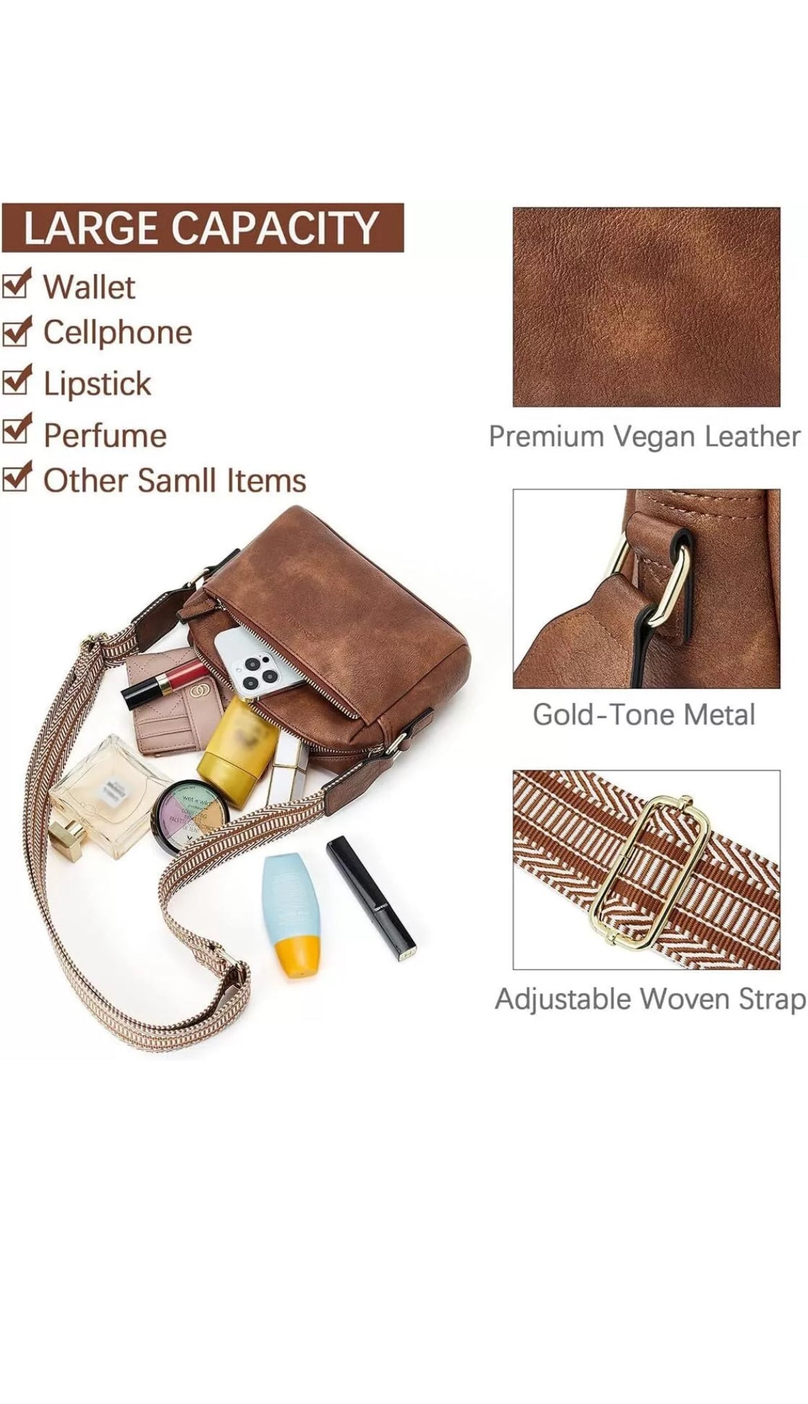 Moderne Damen Kleine Umhängetasche Crossbody Tasche Schultertasche aus PU-Leder Braun