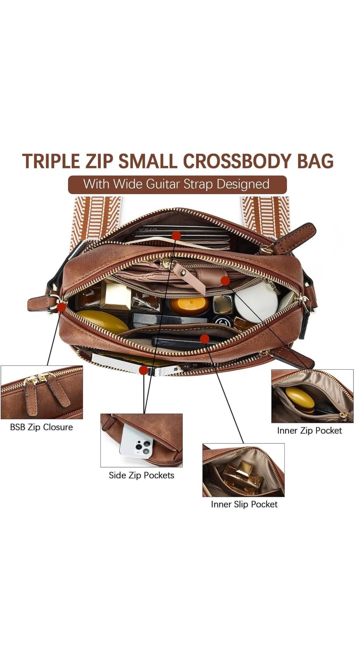 Moderne Damen Kleine Umhängetasche Crossbody Tasche Schultertasche aus PU-Leder Braun