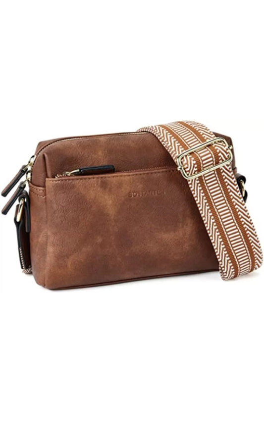 Moderne Damen Kleine Umhängetasche Crossbody Tasche Schultertasche aus PU-Leder Braun
