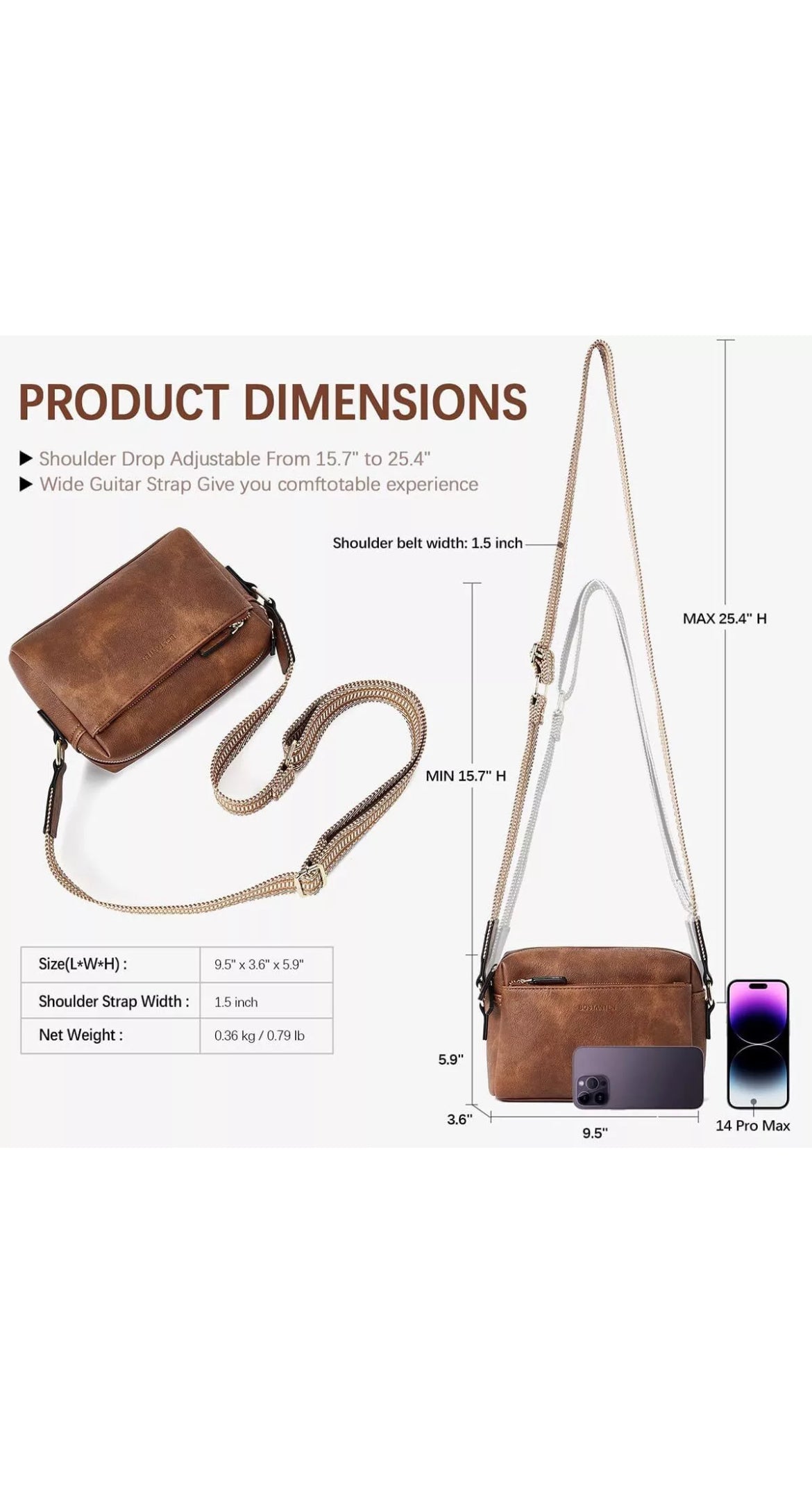 Moderne Damen Kleine Umhängetasche Crossbody Tasche Schultertasche aus PU-Leder Braun